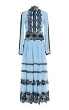 Costarellos Silk Chiffon Lace Embroidered Dress