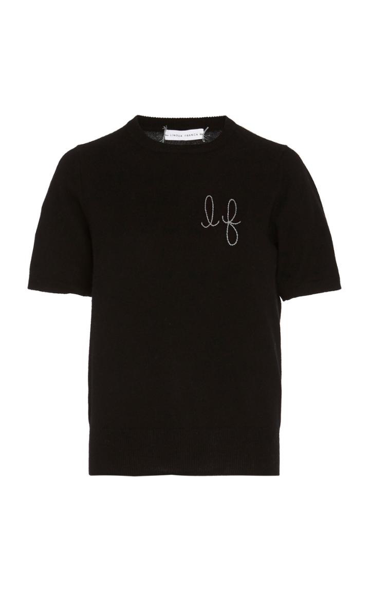 Moda Operandi Lingua Franca Monogrammed Short-sleeve Cashmere Sweater With Mauve Thr