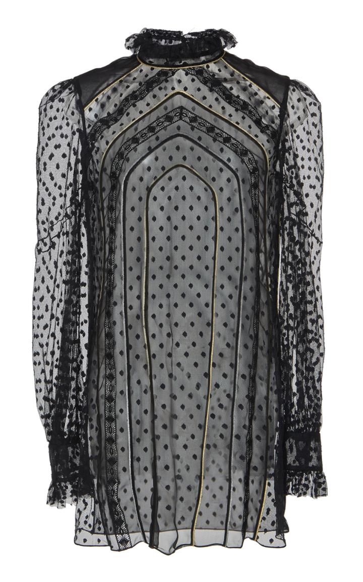 Alberta Ferretti Plumetis Tulle Sheer Sleeved Dress