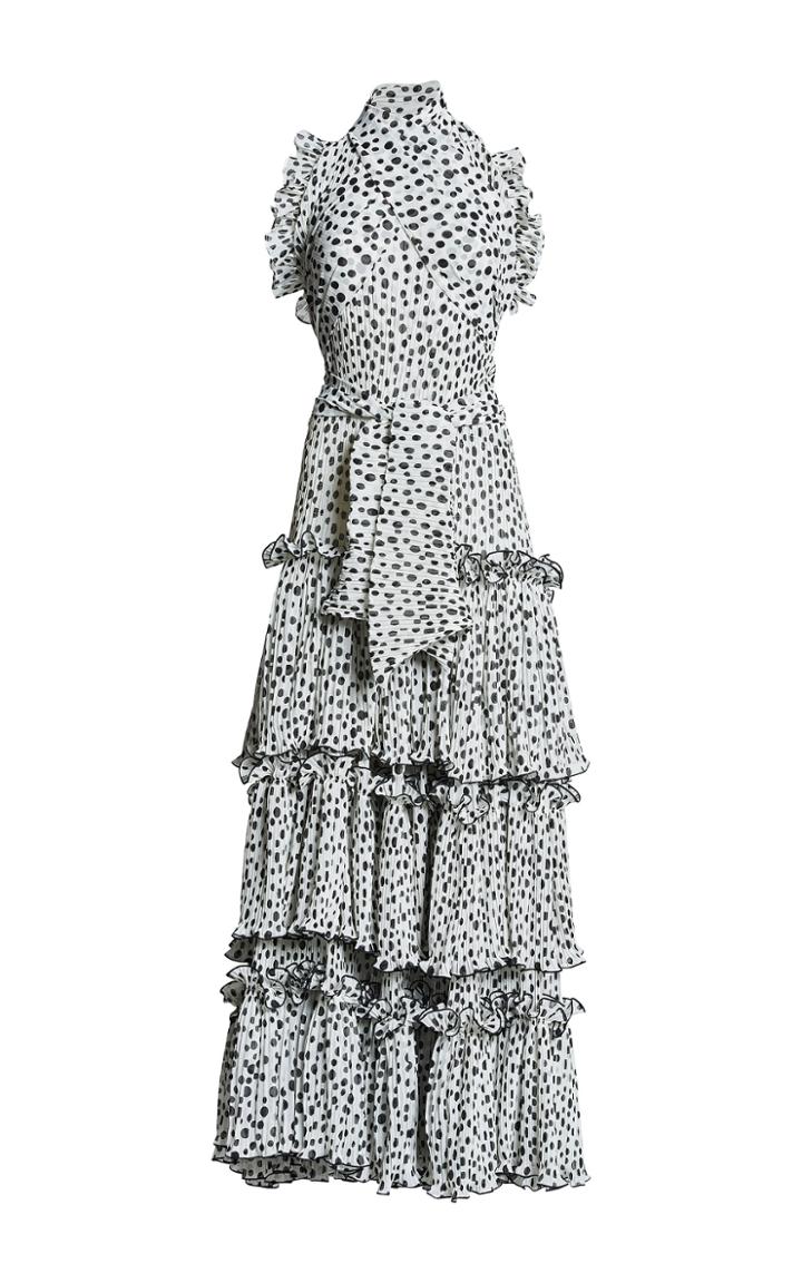 Romance Was Born Obsidian Pleated Dot Dress