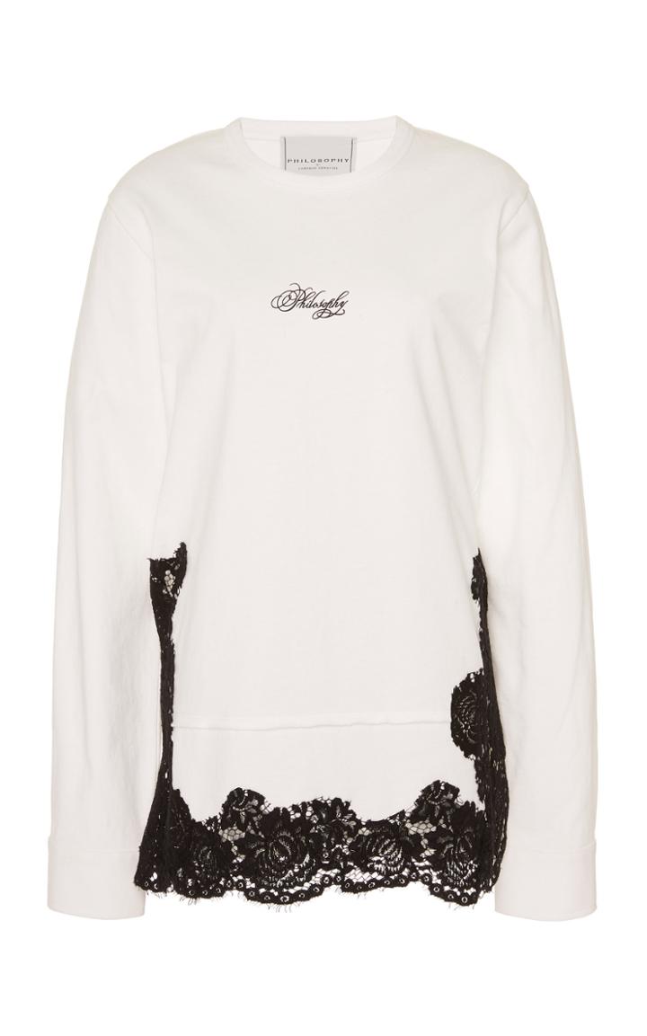 Philosophy Di Lorenzo Serafini Lace-trimmed Cotton Shirt Mini Dress