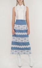 Moda Operandi Andrew Gn Lace Embroidered Chambray Midi Skirt