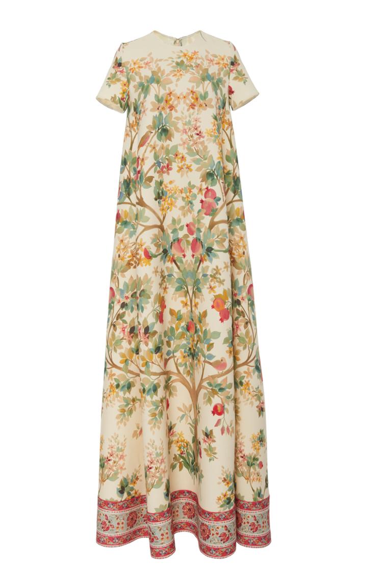 Oscar De La Renta Floral-print Wool Gown