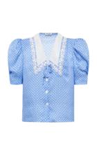 Miu Miu Polka-dot Satin Jacquard Puff-sleeve Top