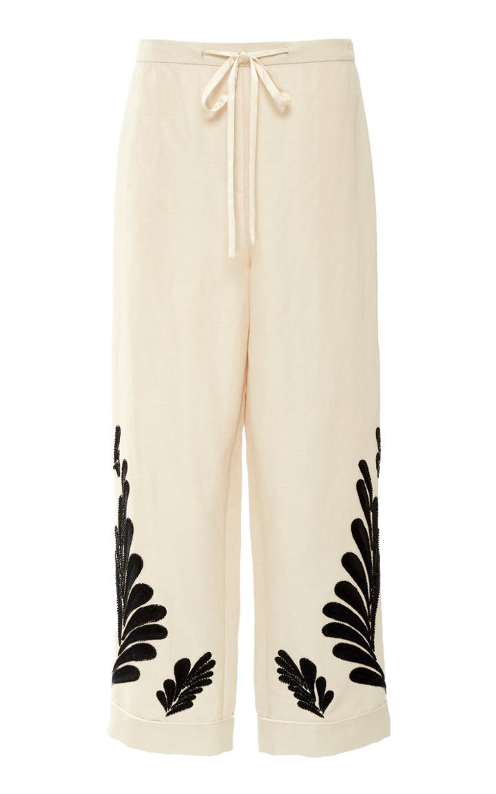 Oscar De La Renta Straight-leg Leaf-embroidered Pants