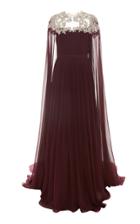 Pamella Roland Embroidered Silk Chiffon Gown