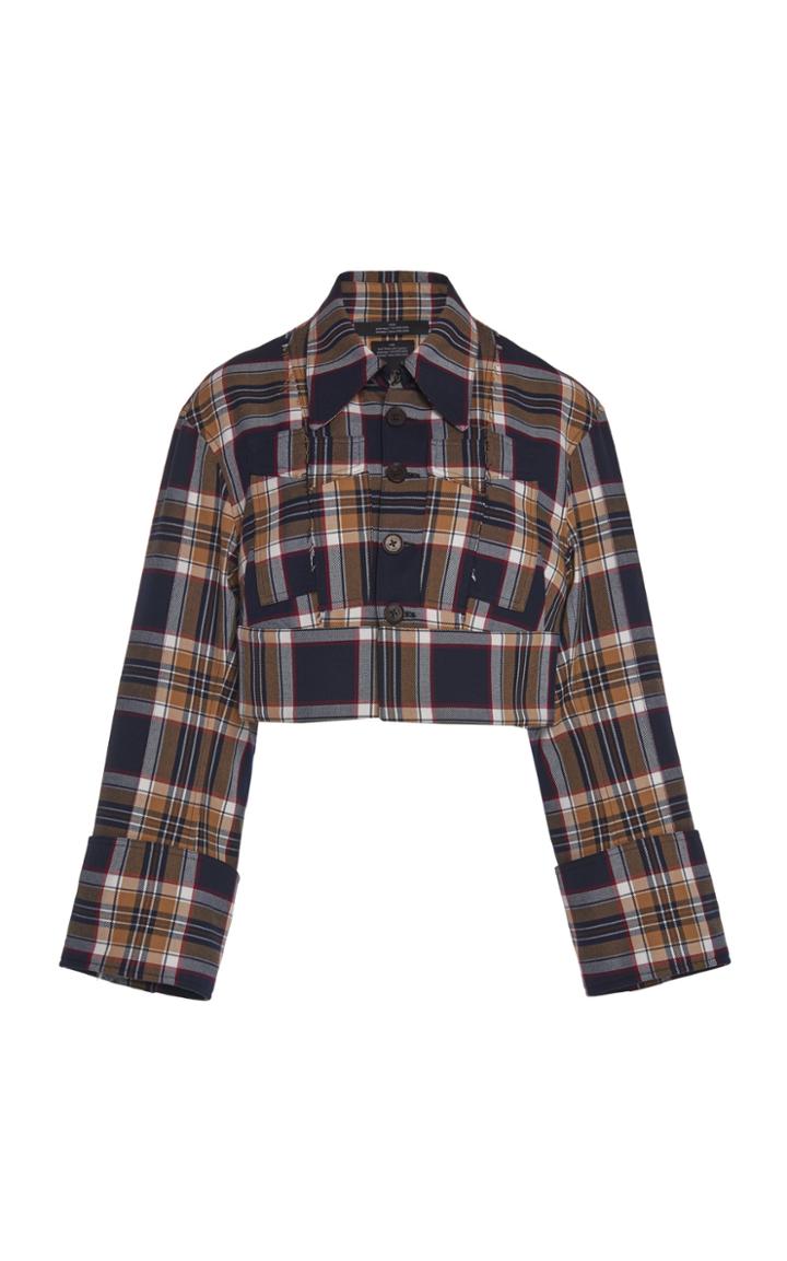 Rokh Plaid Crepe Cropped Jacket