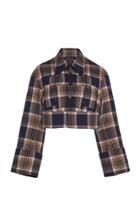Rokh Plaid Crepe Cropped Jacket
