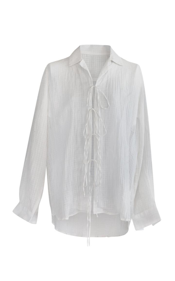 Moda Operandi Alix Of Bohemia Willa Tie-front Textured Cotton Voile Top