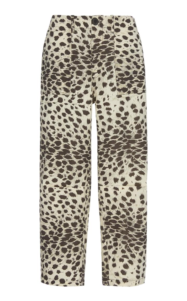 Sea Leo High-waisted Cropped Cheetah-print Cotton Pants