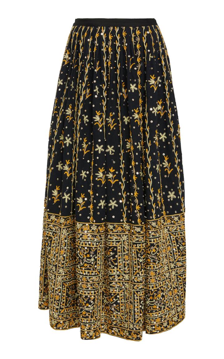 Ulla Johnson Aisha Embroidered Linen-cotton Blend Maxi Skirt