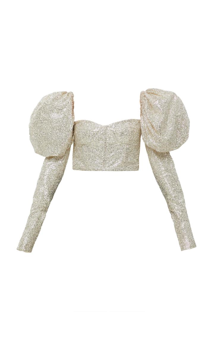 Moda Operandi Mach & Mach Puff-sleeve Glittered Crop Top