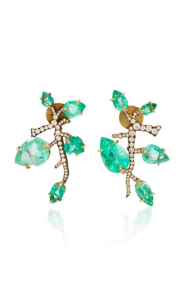 Judy Geib One-of-a-kind Smaller Leafy Colombian Emerald Branch Earrings