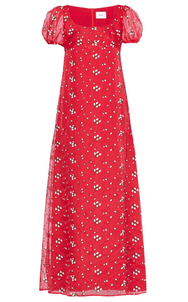 Moda Operandi Erdem Leonore Puff Sleeve Scoop Neck Silk Gown