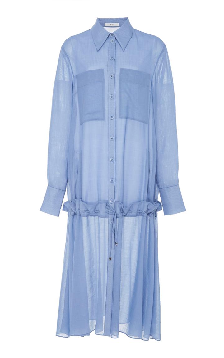 Tibi Gauze Overlay Wool Blend Shirtdress