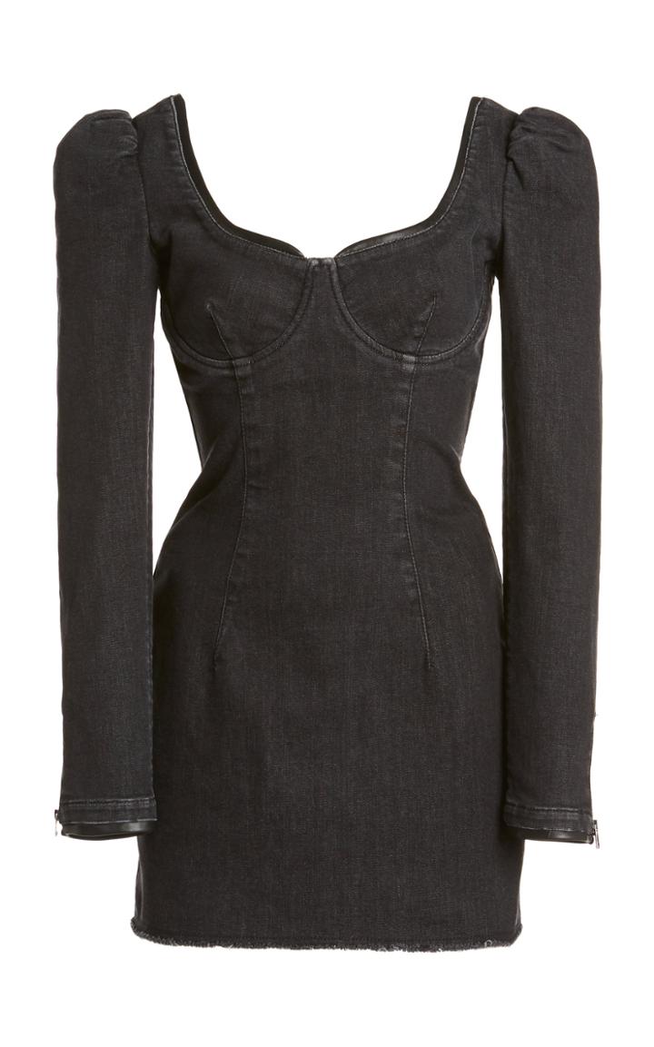 Moda Operandi Dundas Leather-trimmed Denim Mini Dress