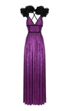 Rasario Pleated Gown With Ruffle Trim
