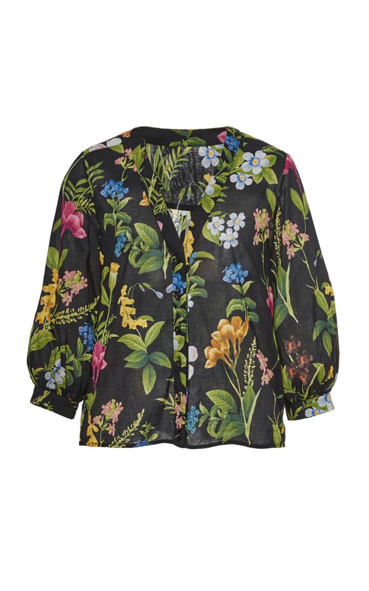 Moda Operandi Cara Cara Mayflower Floral-print Cotton-voile Blouse Size: Xs