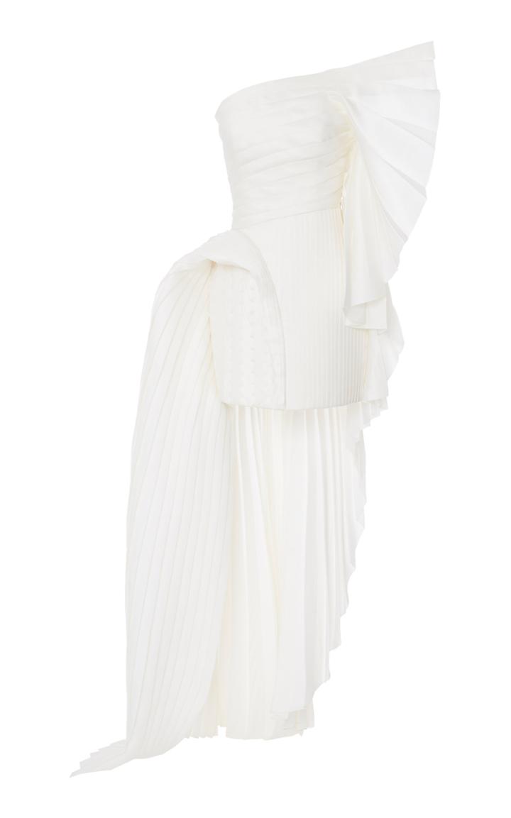 Balmain Asymmetric Pleated Train Silk Dress
