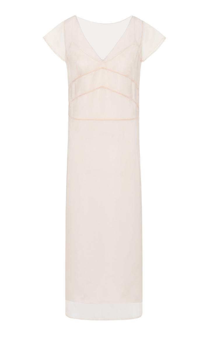 Marina Moscone Sheer V-neck Midi Dress