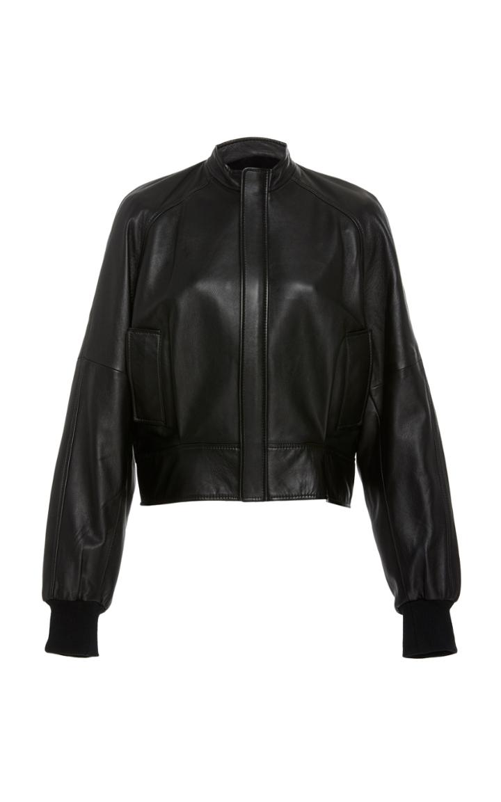 Bassike Cropped Leather Bomber