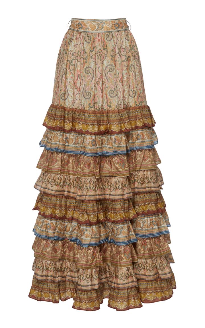 Zimmermann Tiered Printed Silk Maxi Skirt