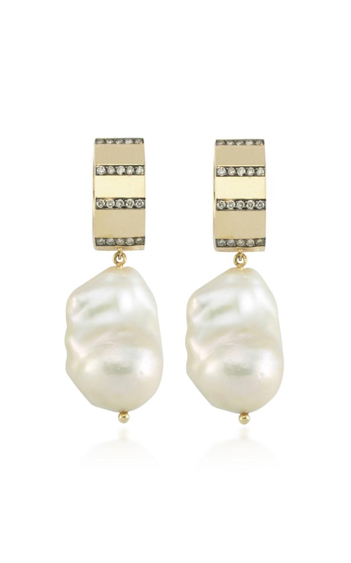 Charms Company La Vie 14k Yellow-gold And Diamond Baroque Pearl Hoops