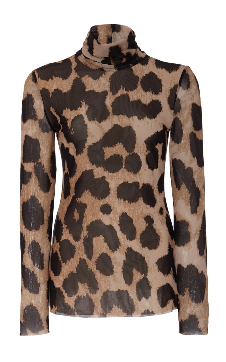 Ganni Printed Mesh Second Skin Turtleneck