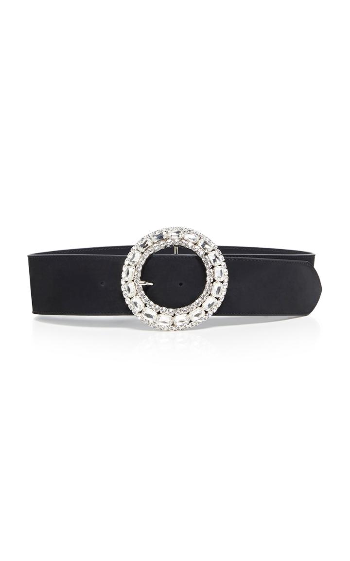 Alessandra Rich Oversized Glass Crystal-embellished Buckle Suede Belt