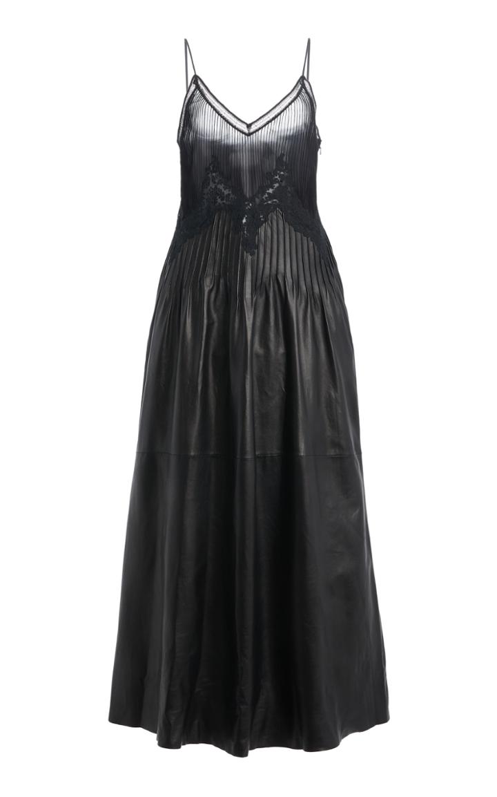 Moda Operandi Gabriela Hearst Althea Lace-trimmed Voile And Leather Midi Dress