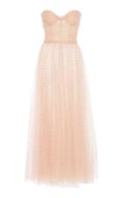 Monique Lhuillier Dotted Tulle Strapless Tea Length Gown