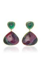 Bahina 18k Gold Emerald And Ruby-in-zoisite Earrings