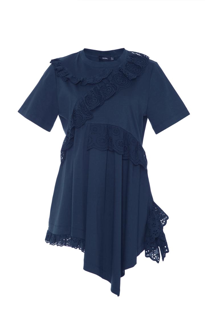 Goen.j Jersey Paneled Ruffle-trimmed Blouse