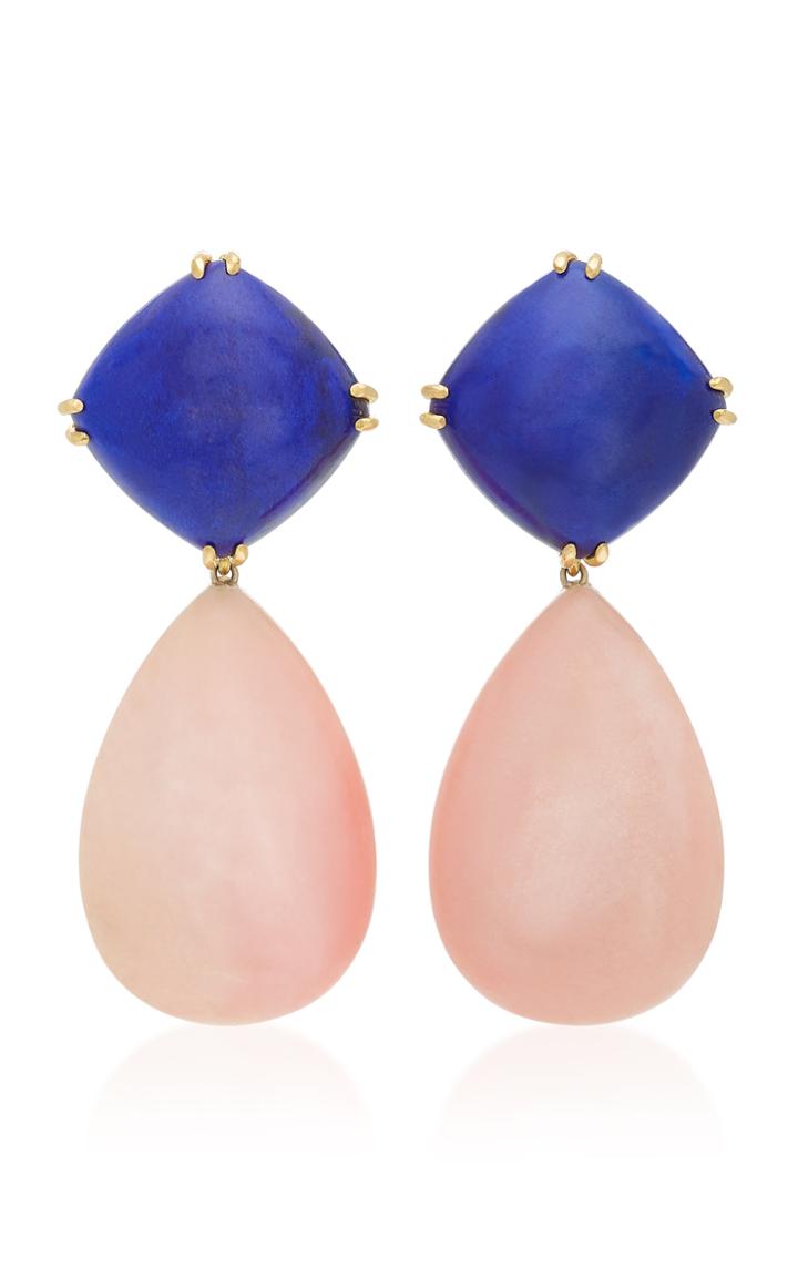 Sorab & Roshi Convertible 18k Gold Lapis And Pink Opal Clip Earrings