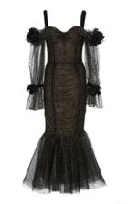 Marchesa Cold-shoulder Glittered Tulle Dress