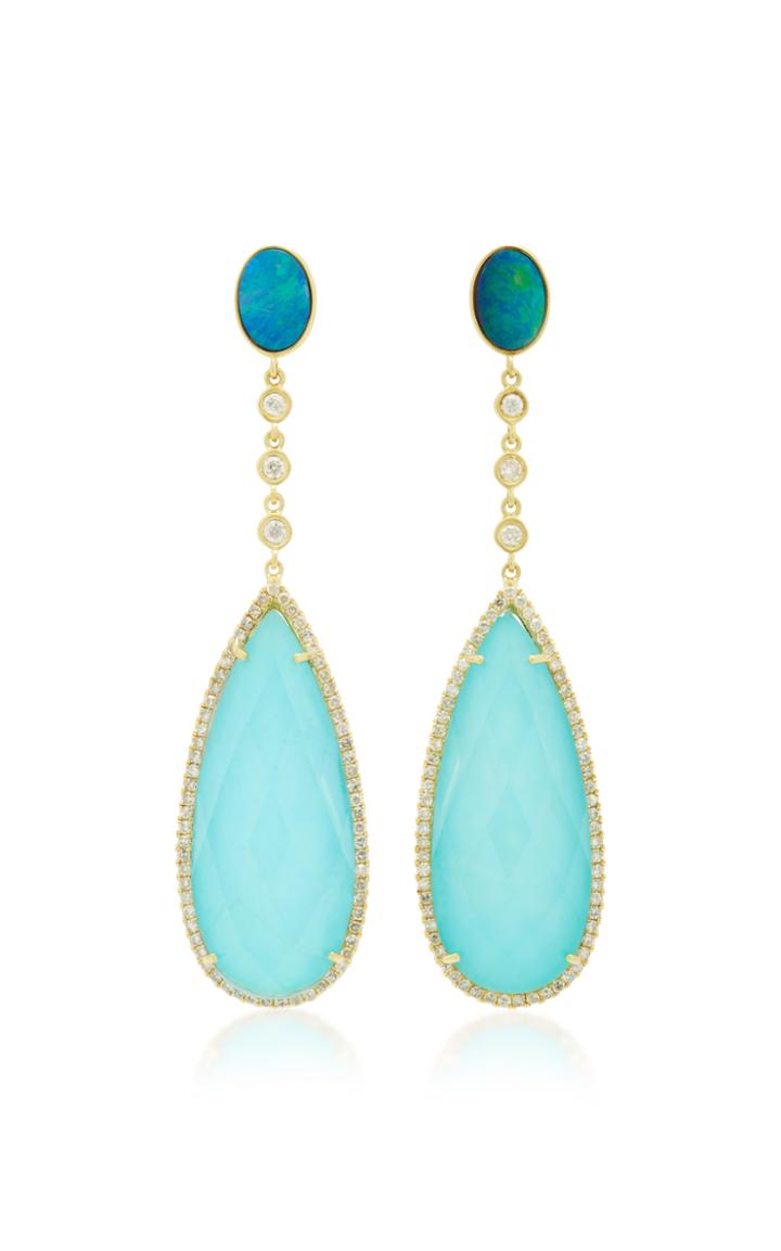 Meira T 14k Gold Turquoise Opal And Diamond Earrings