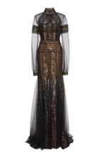 Costarellos Mockneck Sheer Gown