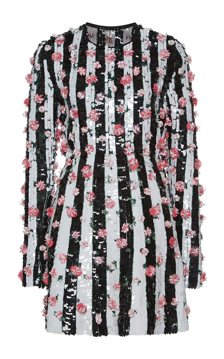 Giambattista Valli Striped Sequin Paillette Mini Shift Dress