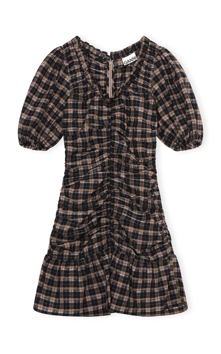 Moda Operandi Ganni Seersucker Check Ruched Mini Dress