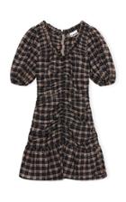 Moda Operandi Ganni Seersucker Check Ruched Mini Dress