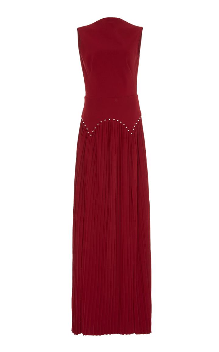 Lela Rose Pleated Bead-embellished Crepe Gown