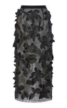 Oscar De La Renta Leather Leaf Applique Skirt