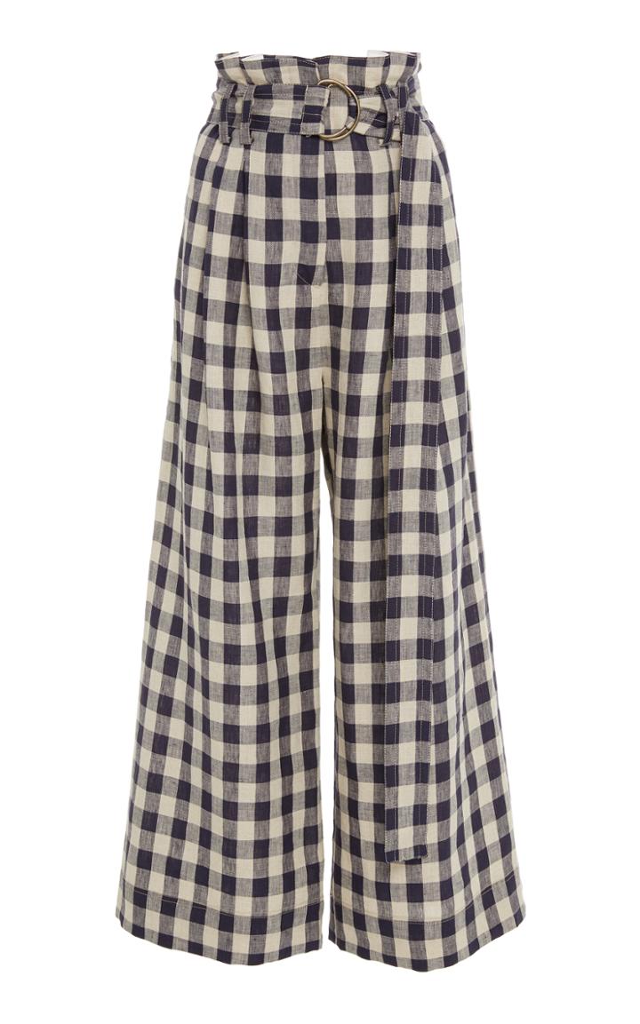 Lee Mathews Mary Check Linen Wide Leg Pant