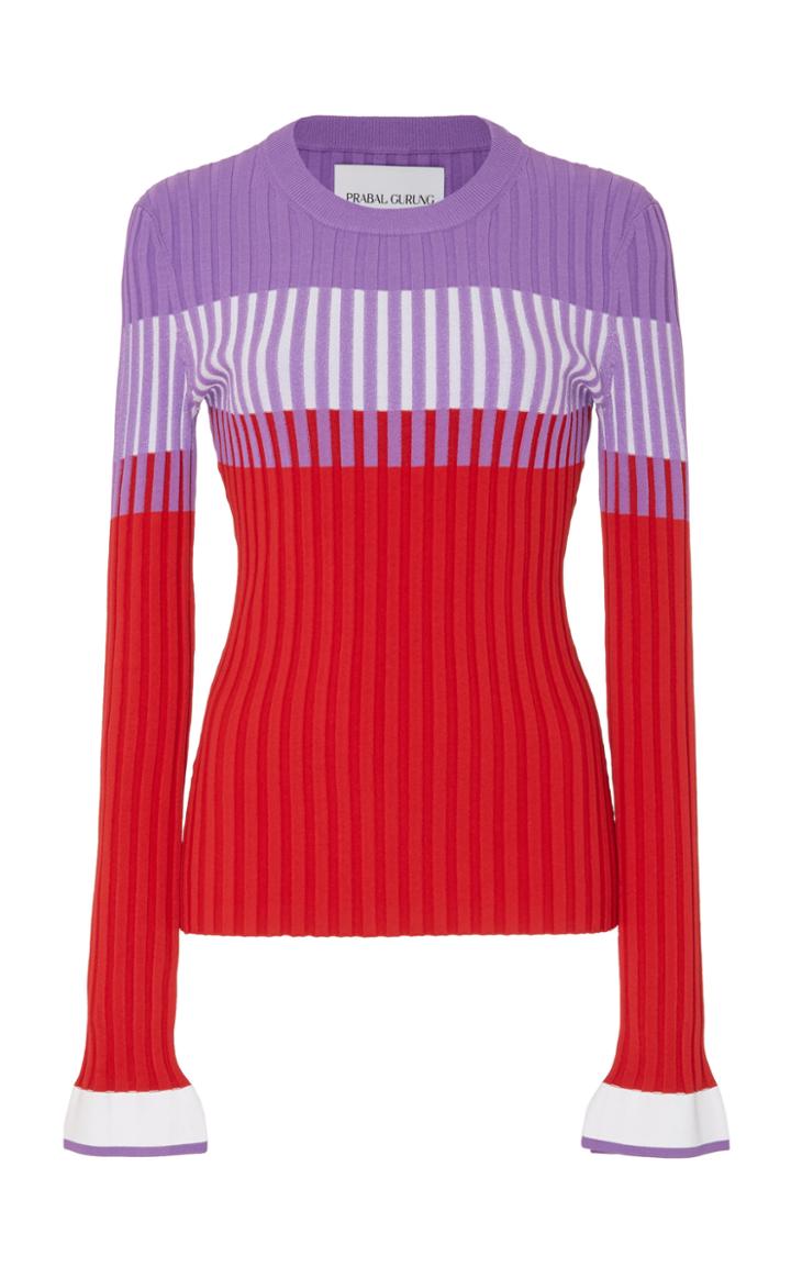 Prabal Gurung Long Sleeve Ribbed Knit Top