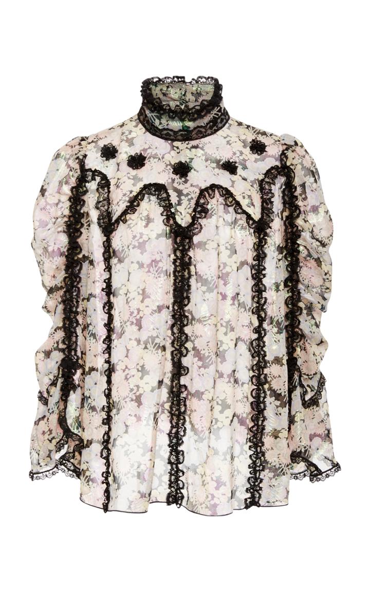 Anna Sui Chiffon And Metallic Clip Jacquard Blouse