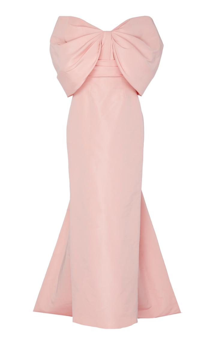 Monique Lhuillier Faille Off The Shoulder Column Gown With Train
