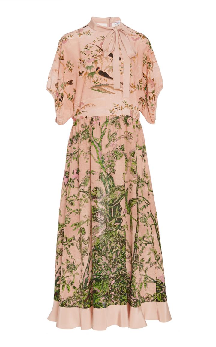 Red Valentino Tie-detailed Printed Silk Midi Dress