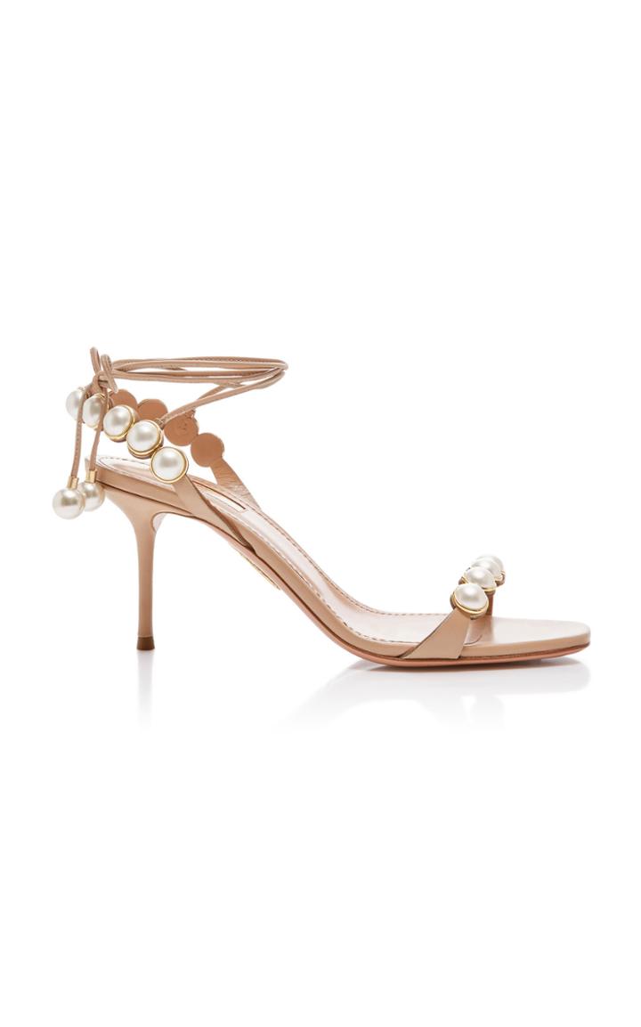 Aquazzura Mae Faux-pearl-embellished Leather Sandals Size: 39