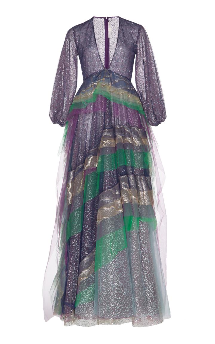Sandra Mansour Aurore Multicolored Tulle Sequined Gown