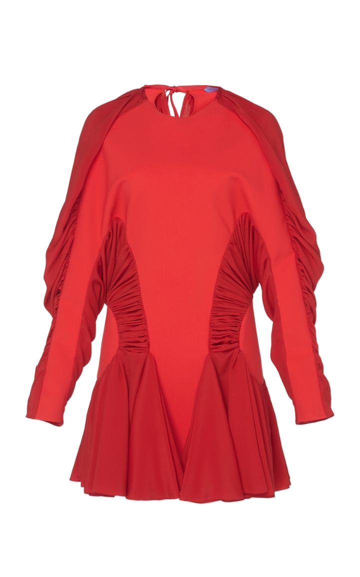 Mugler Ruched Jersey And Crepe De Chine Mini Dress